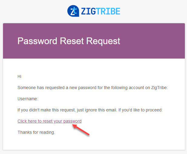 ZigTribe - Reset Account Password 